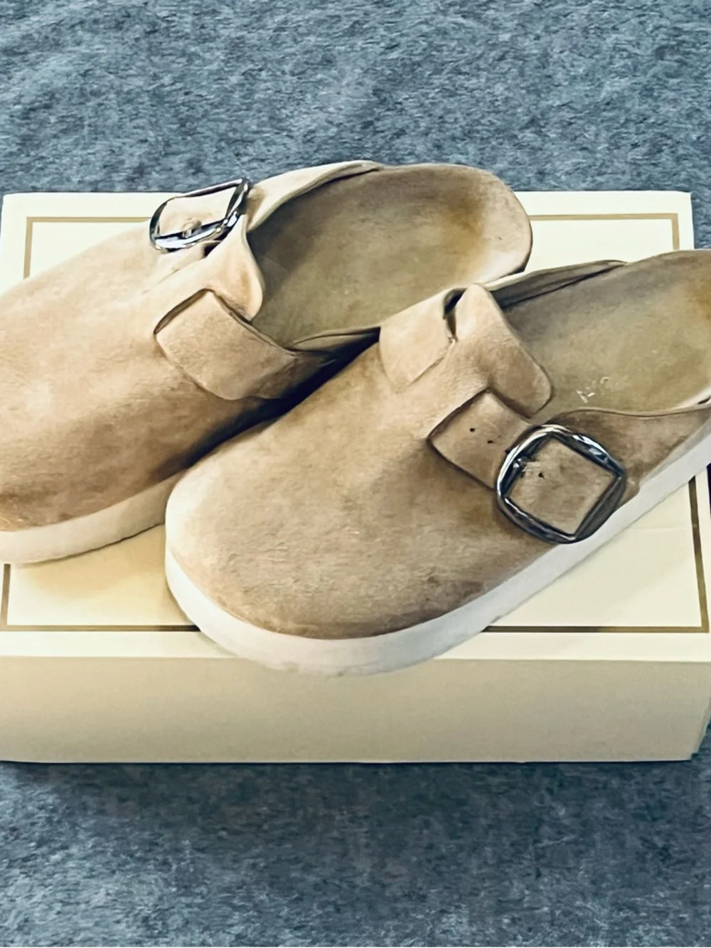 Madden Girl Beige Suede Slip-On Mule with Buckle - Picture 3 of 6